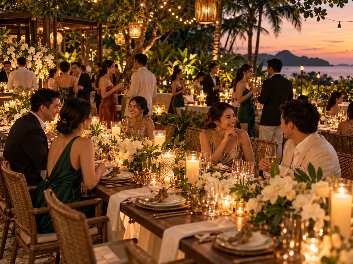 A warm private celebration in a tropical garden